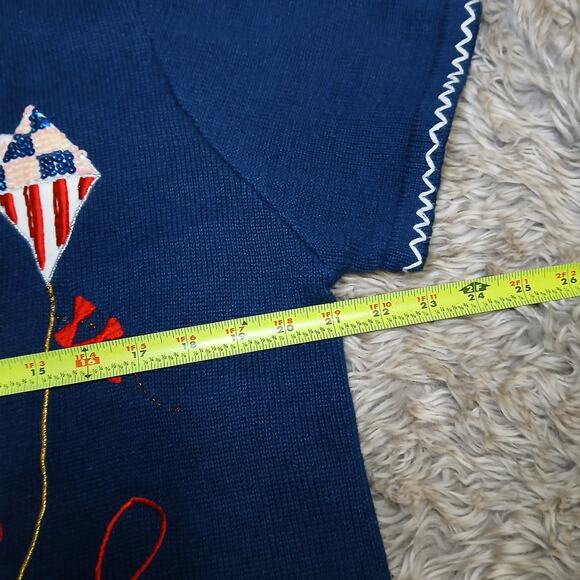Vintage Patriotic Kite Cardigan Sweater Women’s XL Blue Embroidered Applique - Picture 6 of 9